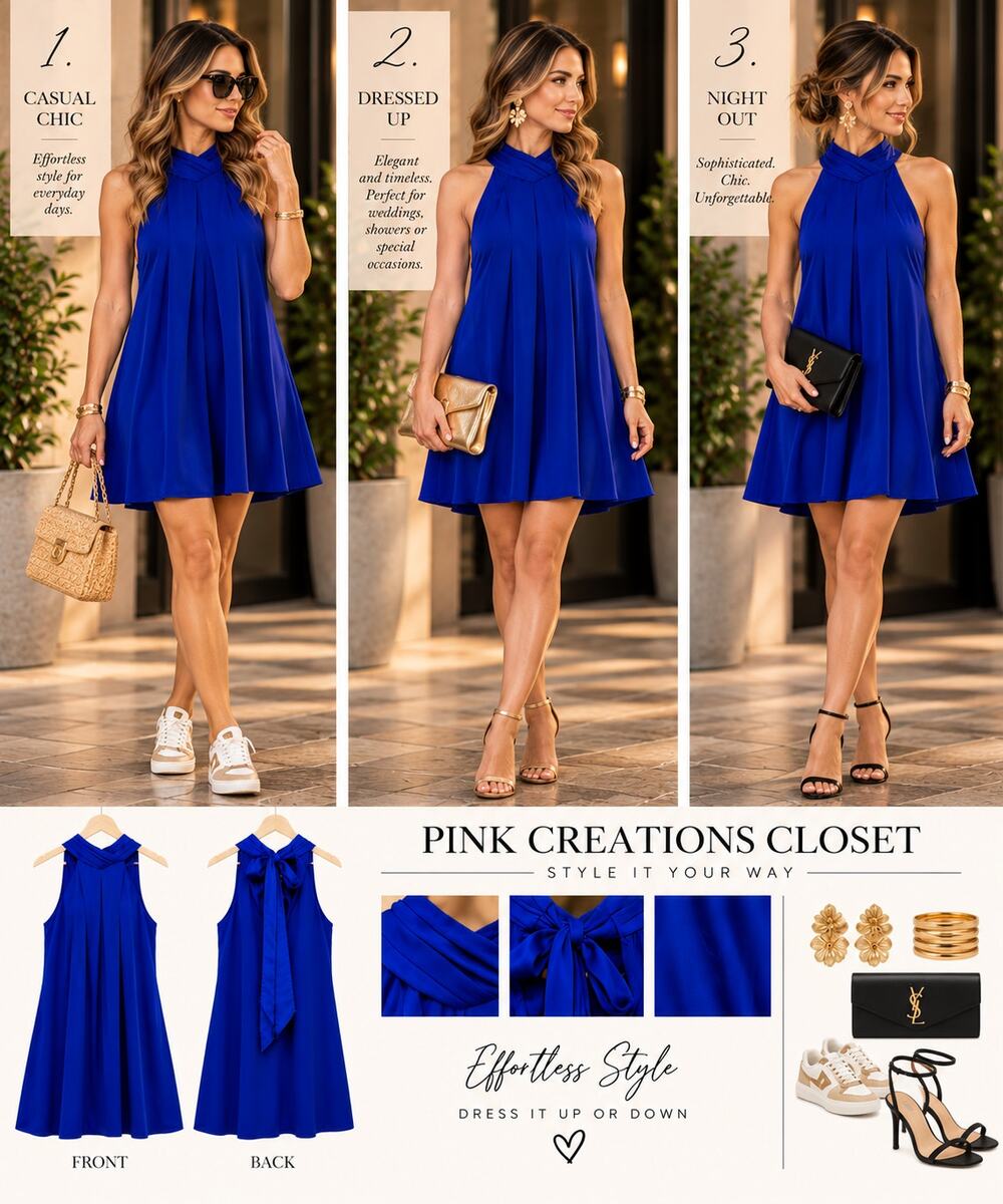 Express Royal Blue Satin Halter Bow Mini Dress XS NWT